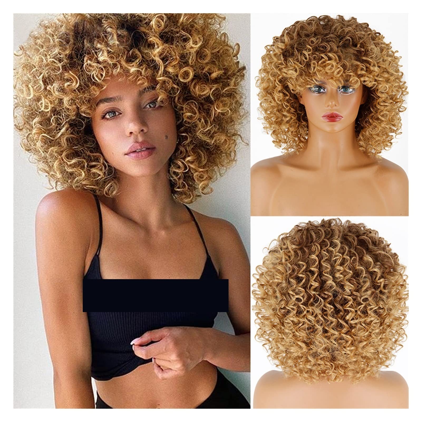 Perruque de cheveux humains synthétique TUSUOD style africain court noir
