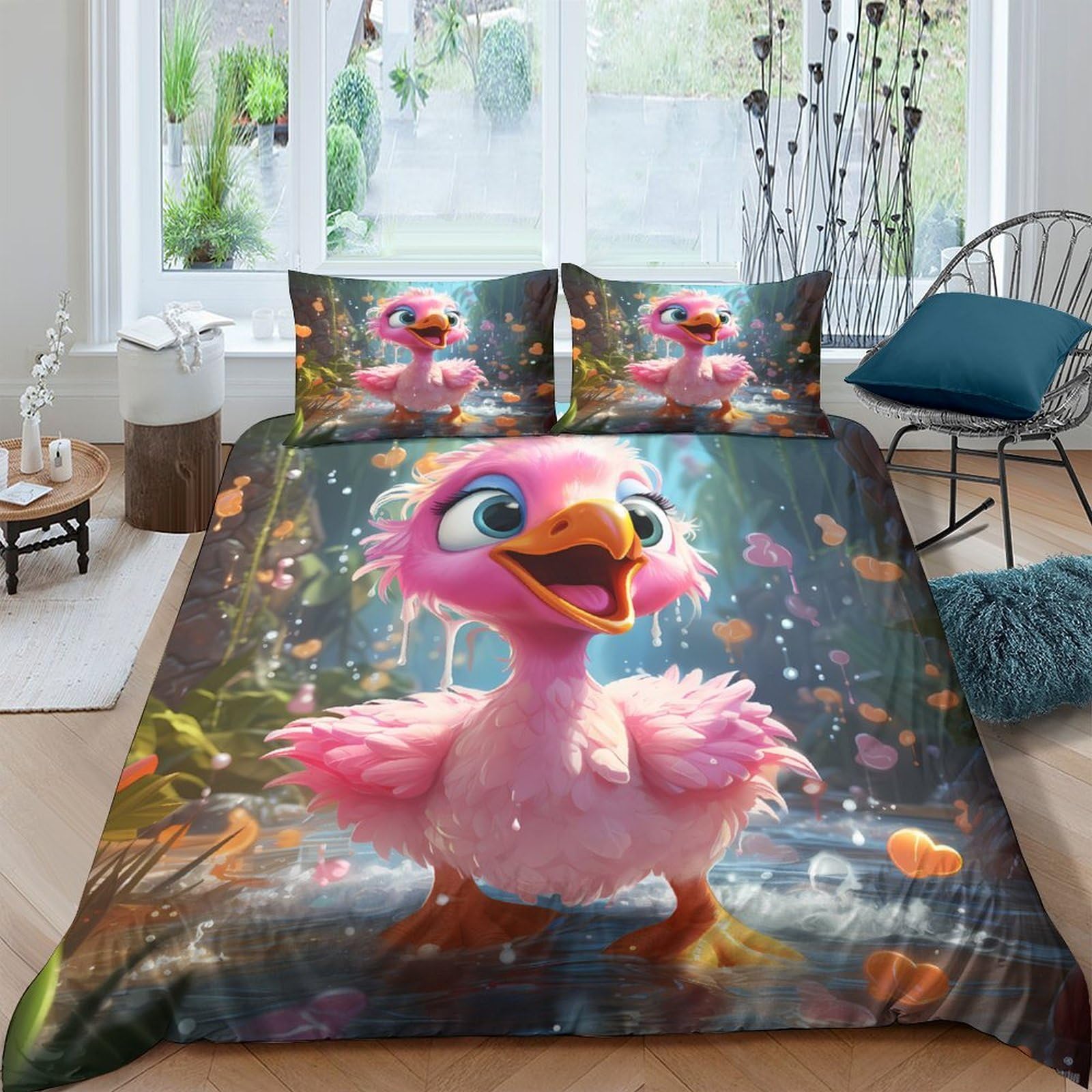 Ctjqhvkz Style-5 3D Printed Pink Cartoon Duck Fitted Sheet Microfiber Soft Bedroom Bed Cover For Dorm Guest Room Mattress Decor Single（135X200cm）