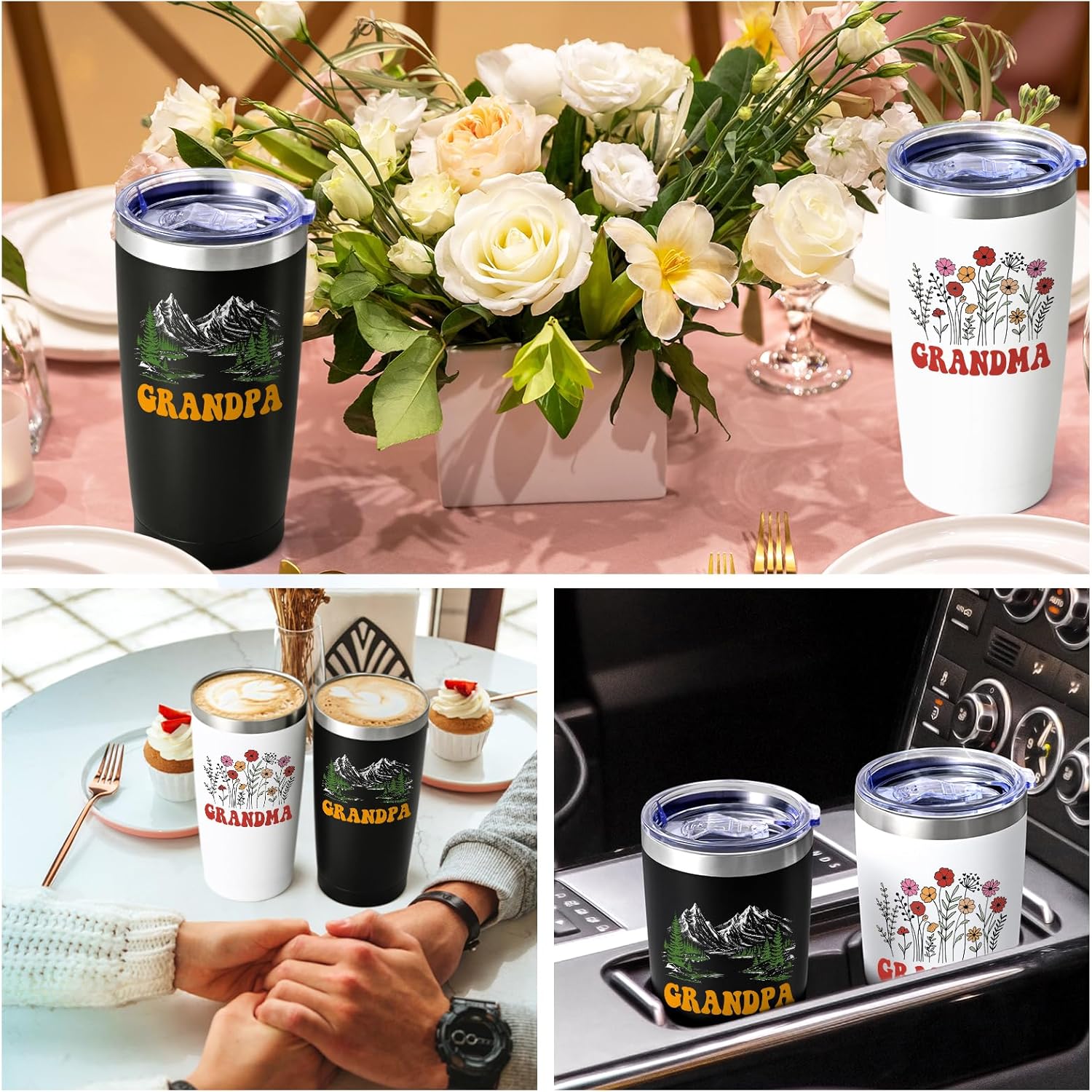 Qtencas Grandma and Grandpa Gifts, Grandparents Christmas Gifts, Grandpa and Grandma insulated Travel Tumbler Set, Gift for Grandparents on Christmas Birthday Anniversary, 20 Oz Black & White - Image 5