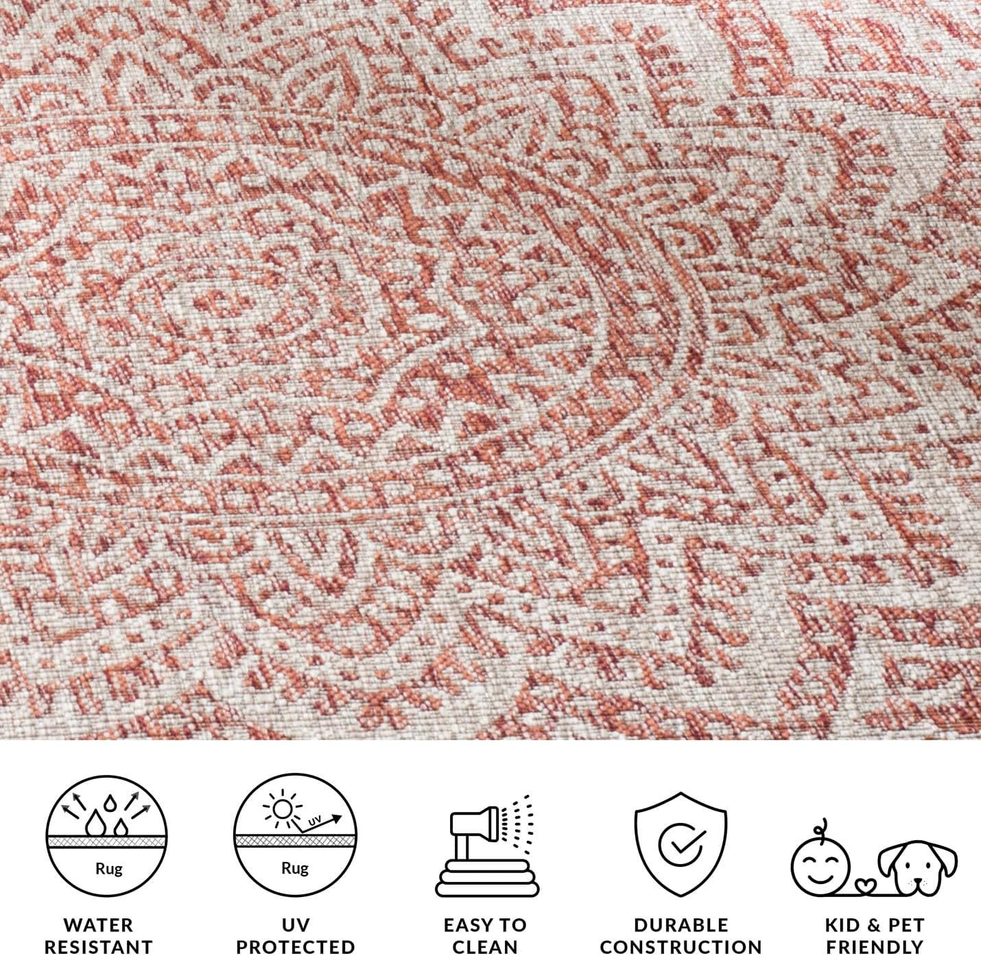 SAFAVIEH Washable Rug Outdoor Courtyard Collection - 9' Square, Light Beige & Terracotta, Non-Shedding & Easy Cleaning, Ideal for Patio, Backyard, Mudroom (CY8734-36512)
