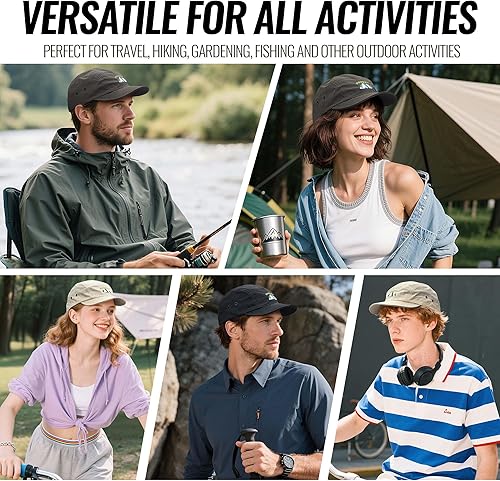 Vista 21 de Clakllie Sombrero de ala plana de 5 paneles sin estructura, gorra de ala corta de secado rápido, gorra de béisbol de nailon transpirable