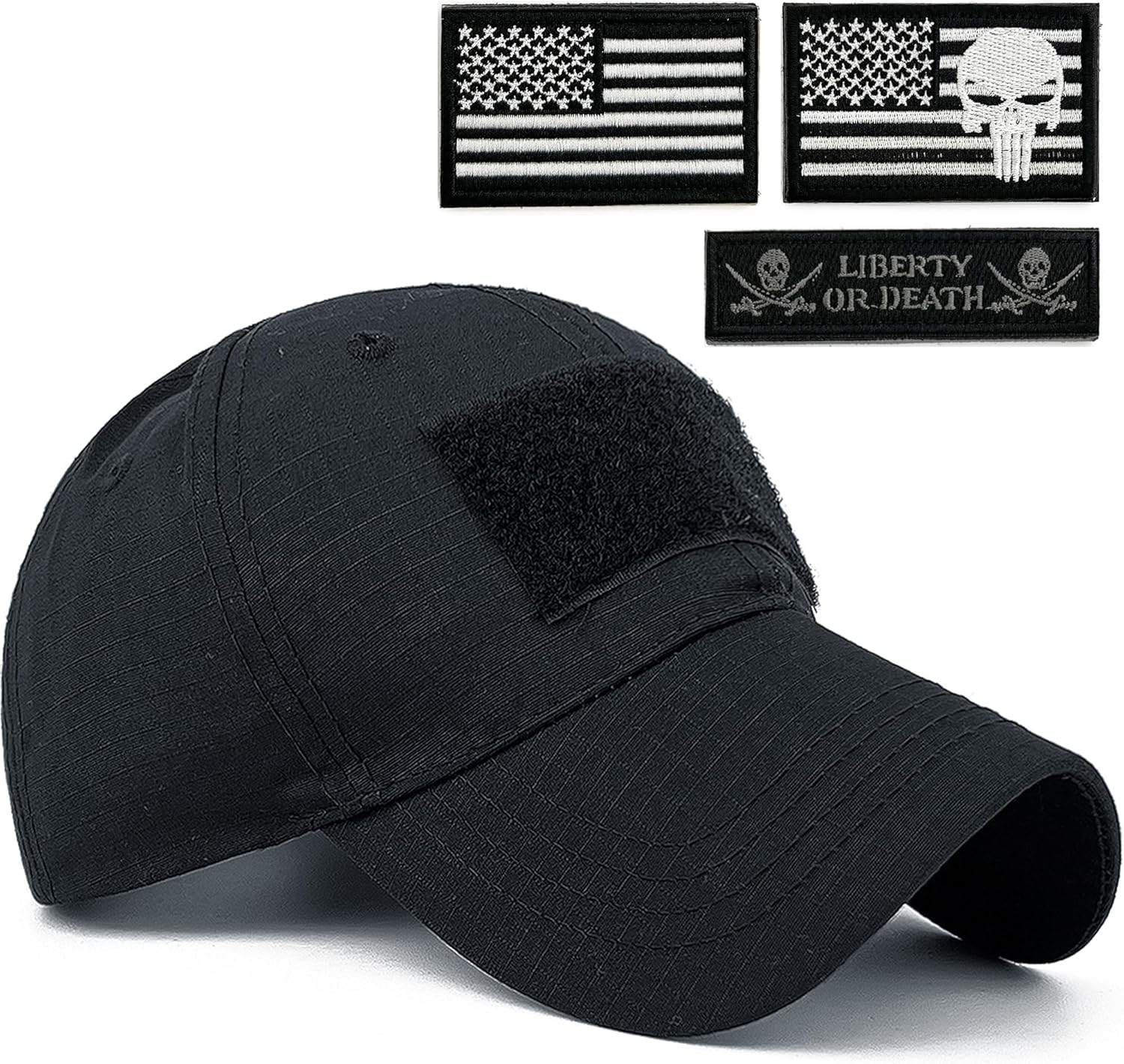 Loneshark Tactical Military Mens Camo Baseball Hat with American Flag Skull Patch Patriotic Operator Camouflage Cap for Women