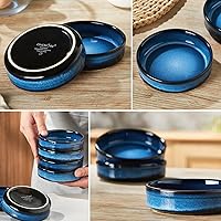 Vista 7 de ONEMORE Ramequines de 4 oz aptos para horno, ramequines de cerámica para crème brûlée, natillas, pudín, soufflé, platos ramequín azules poco