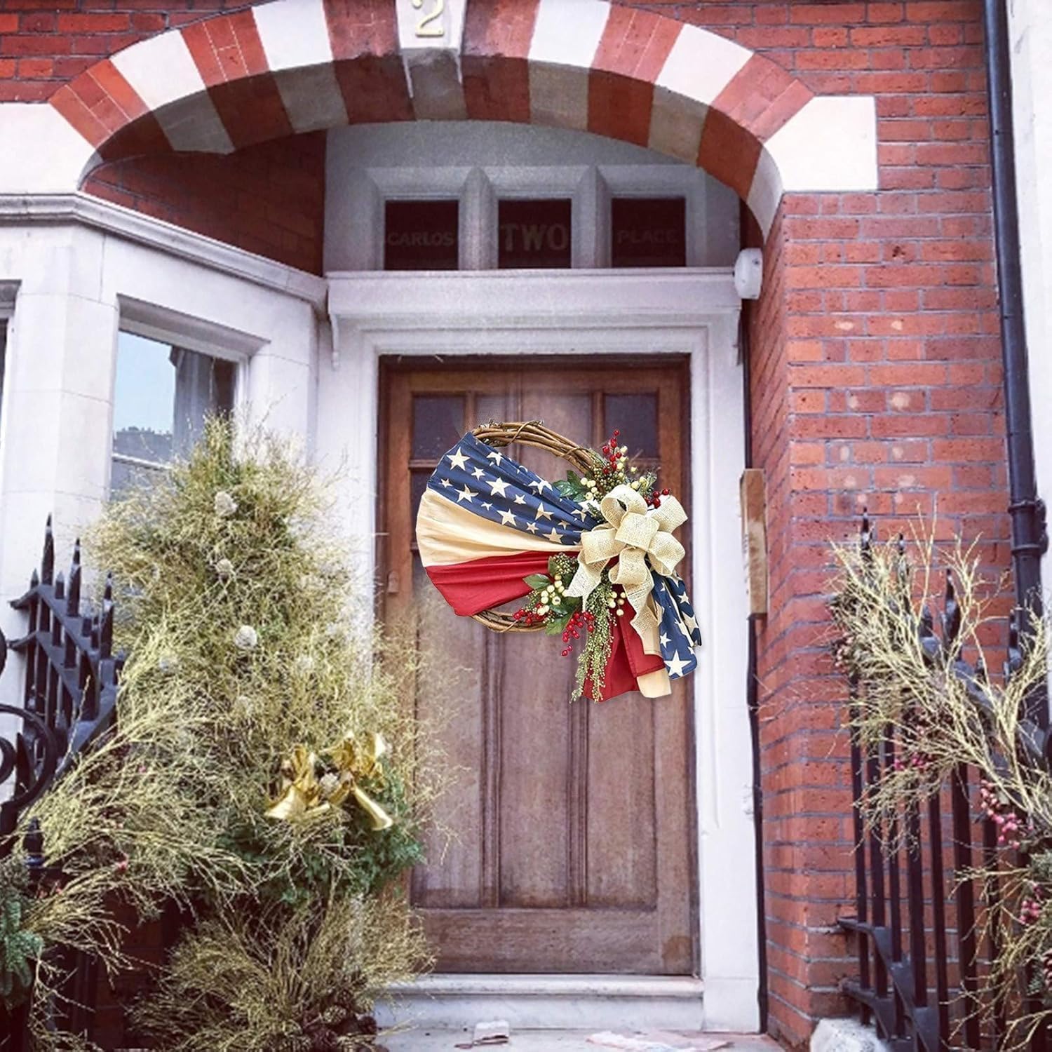 250th Anniversary Patriotic Wreath, Memorial Wreaths 3D Eagle Wreaths for Front Door, Red White and Blue Wreath All-Weather Farmhouse Outdoor Holiday Decoration (A) — view 4