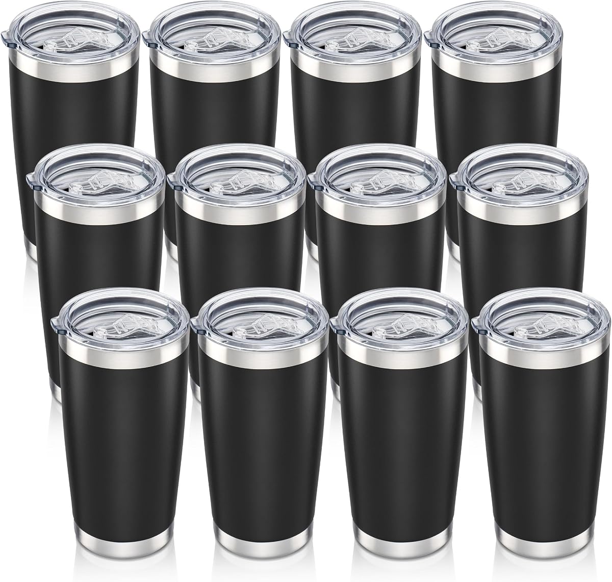 20 oz Tumbler with Lid Stainless Steel Insulated Tumblers Bulk Cups Mug | Double Wall Vacuum, Powder Coated, Keep Drinks Cold and Hot, Waterproof Lid, Fit of Car Cup Holders, Black, 12 Pack