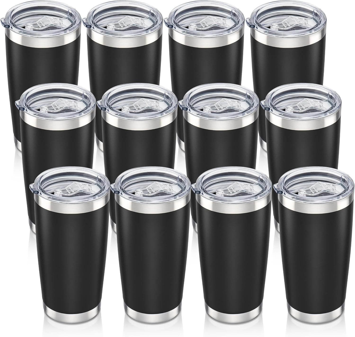 20 oz Tumbler with Lid Stainless Steel Insulated Tumblers Bulk Double Wall Vacuum Cups Powder Coated Travel Mug Keep Drinks Cold and Hot, Black, 12 Pack