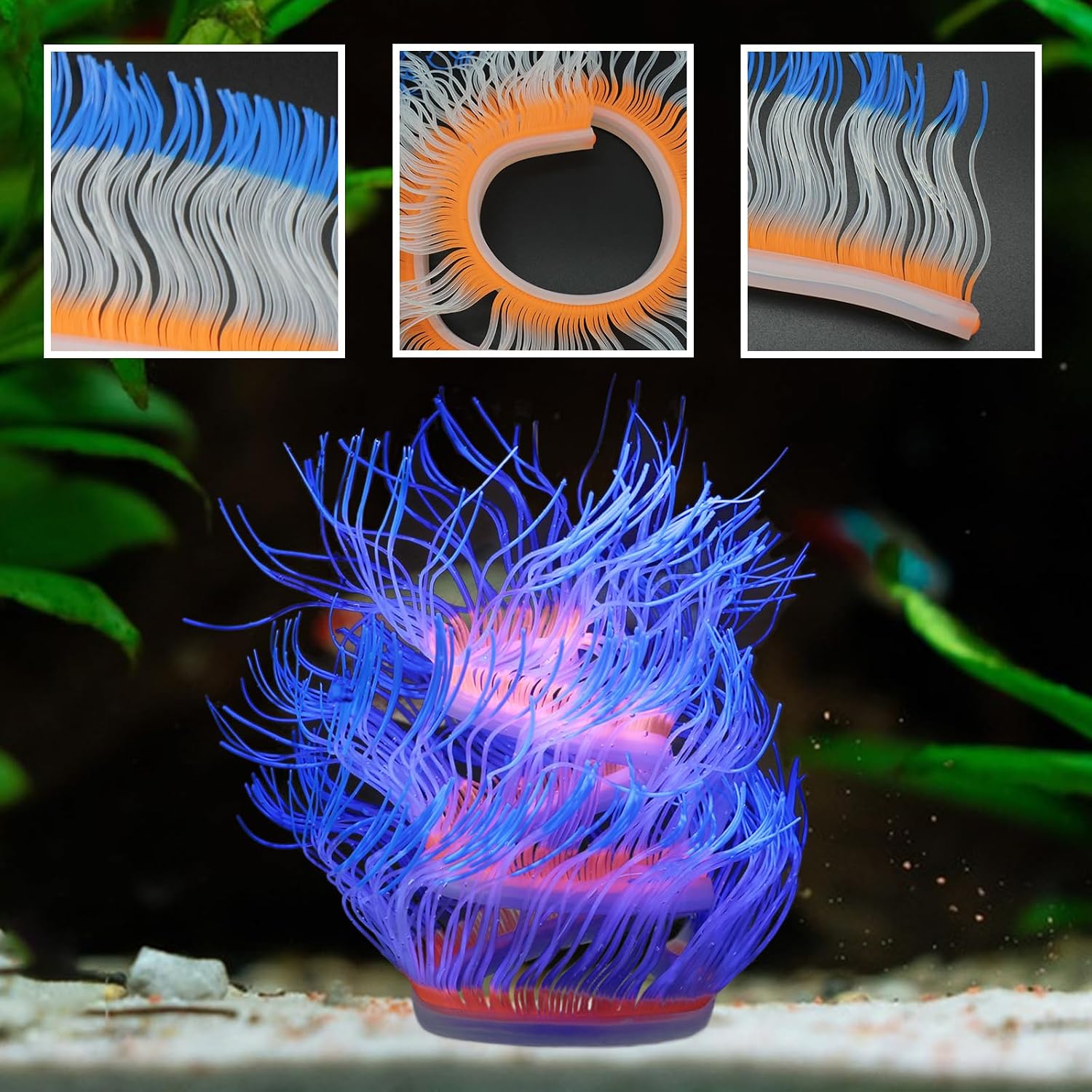 WishLotus Fish Tank Coral Ornaments, Artificial Soft Silicone Aquarium Coral Decorations Colorful Lifelike Glowing Fish Tank Decorations Accessories for Aquarium Landscaping (Purple) image 3