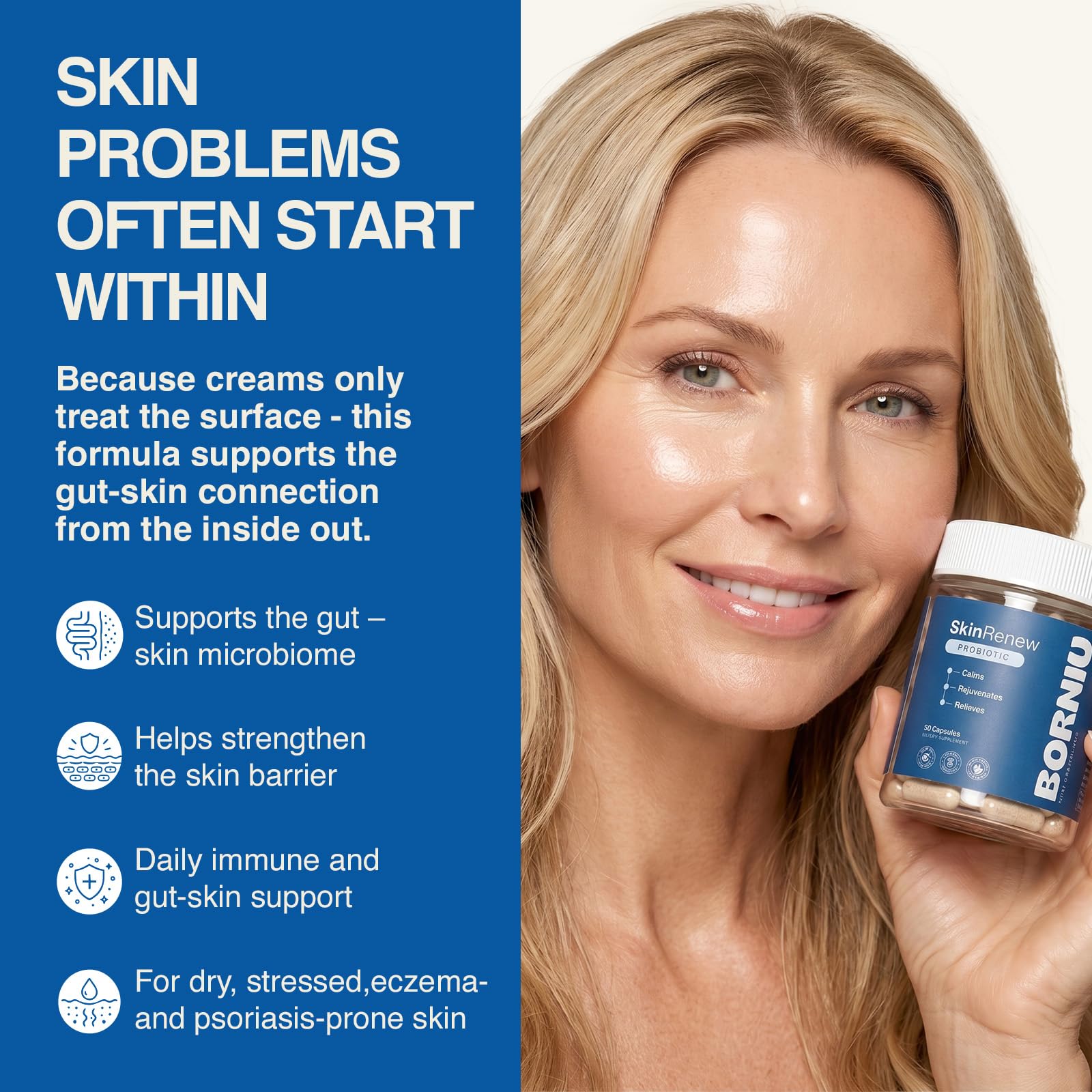 BORNIU Skin Probiotics for Women & Men, 10 Billion CFU Gut Health | 30 Caps — Amazon image 2