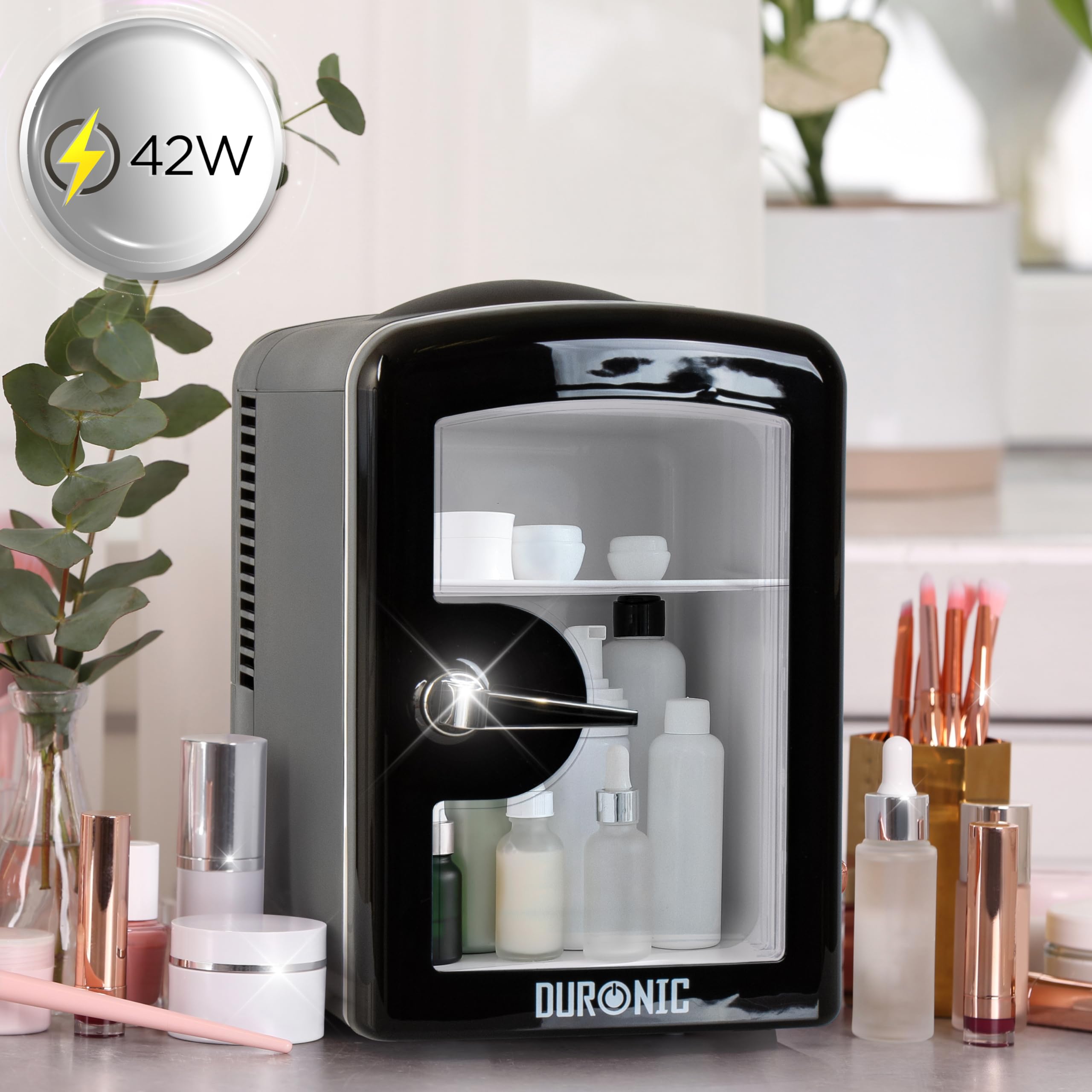 Duronic MFW4 BK Mini Frigo Termoelettrico Portatile 4L per Cosmetici e Bevande, Skincare Cooler, Caldo/Freddo, 6 Lattine, AC/DC 12V Auto e 220V Casa Nero
