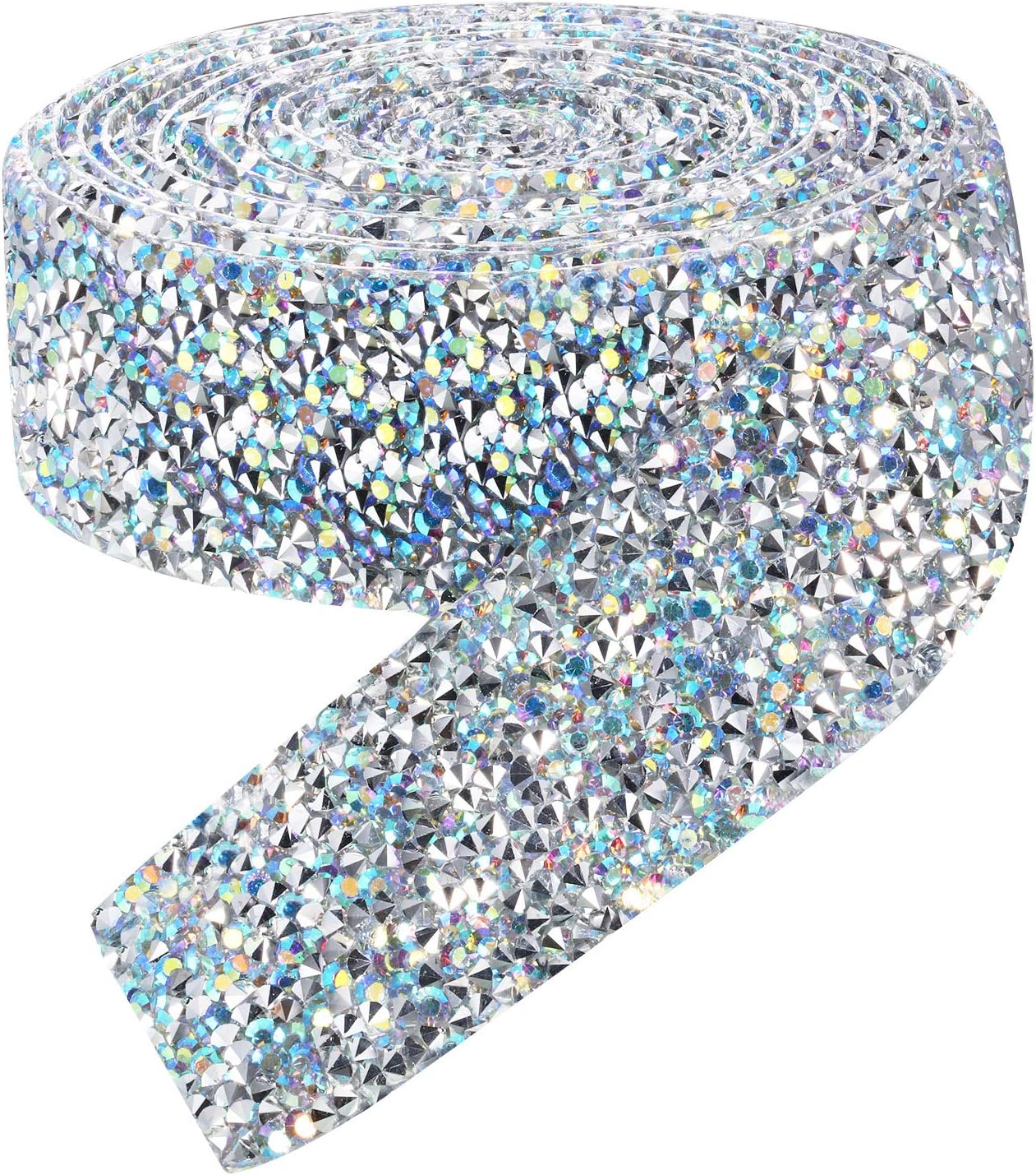 Crystal Rhinestone Ribbon 3 Yards Diamond Sparkling Bling Ribbons Roll Banding Belt Wrap for Wedding Cakes Birthday Crafts Decorations (Silver Crystal AB, 1.18 Inch)
