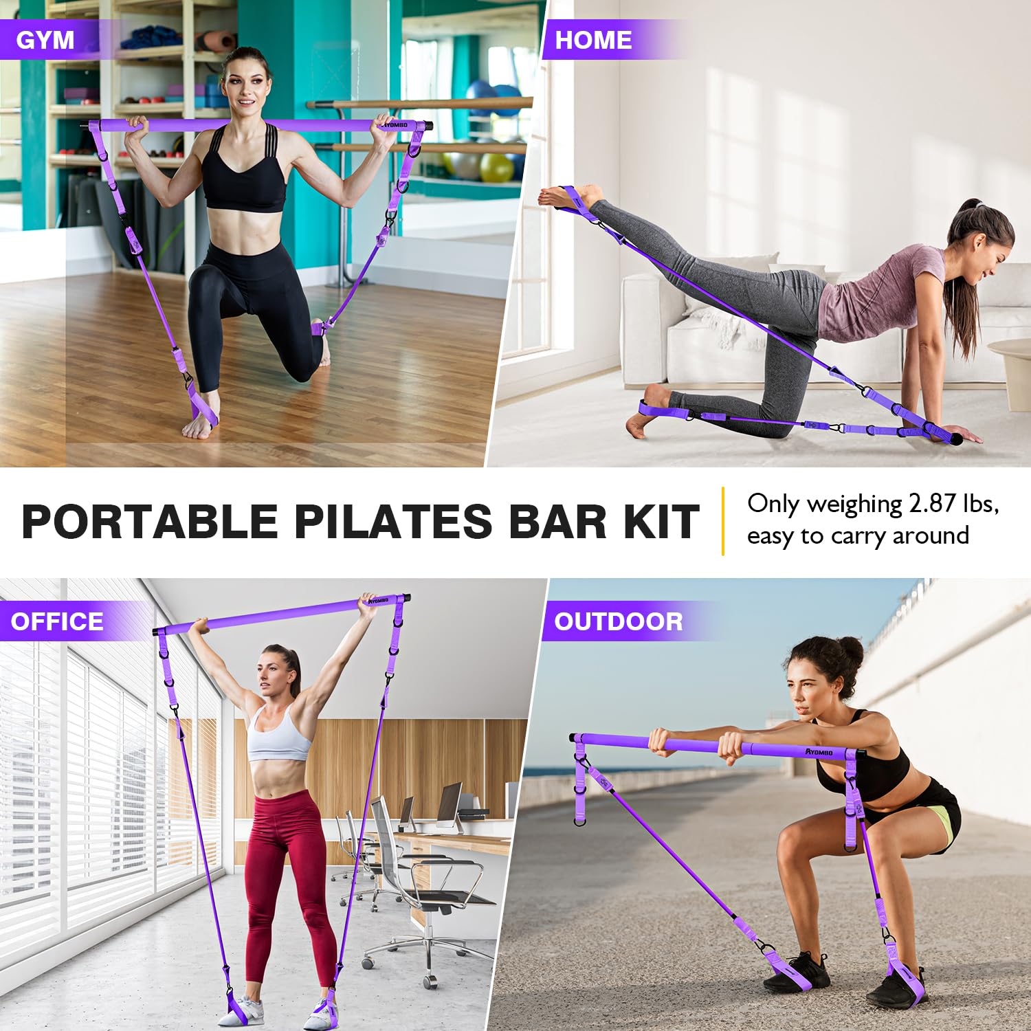 Equipo de pilates, kit de barra de pilates con bandas de resistencia, equipo de entrenamiento de pilates multifuncional ajustable para hombres y mujeres, barra de pilates portátil, equipo de gimnasio
