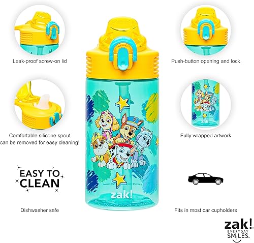 Miniatura 6 de Zak Designs Sage PAW Patrol Botella de agua para la escuela o viajes, botella de agua de plástico duradero de 16 onzas con popote, asa y tapa de