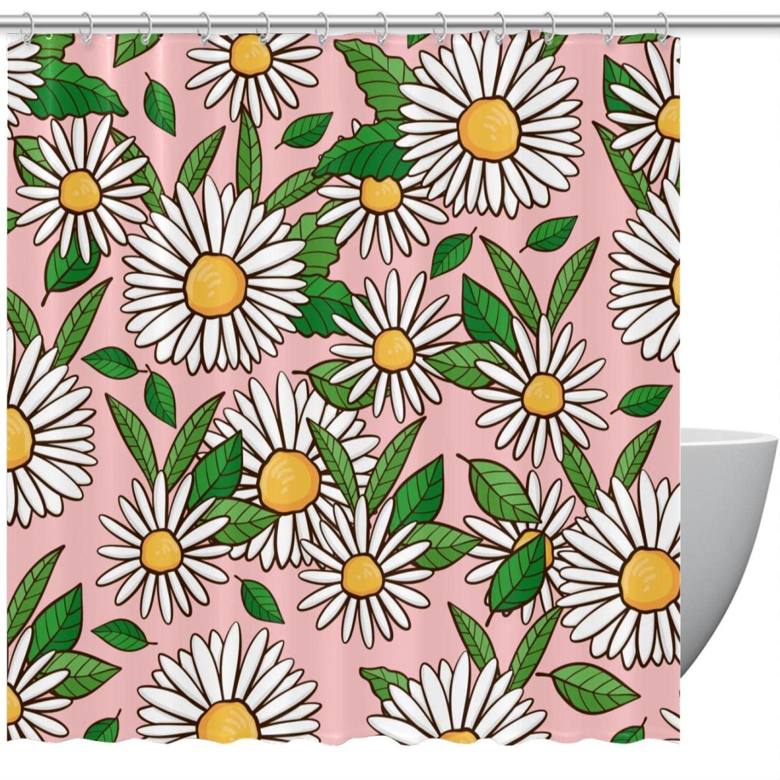 Rideau de douche marguerites 168x183 cm avec 12 crochets