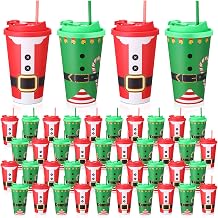 50 Pcs 16oz Christmas Cups with Lids Straws, Christmas Party Favors