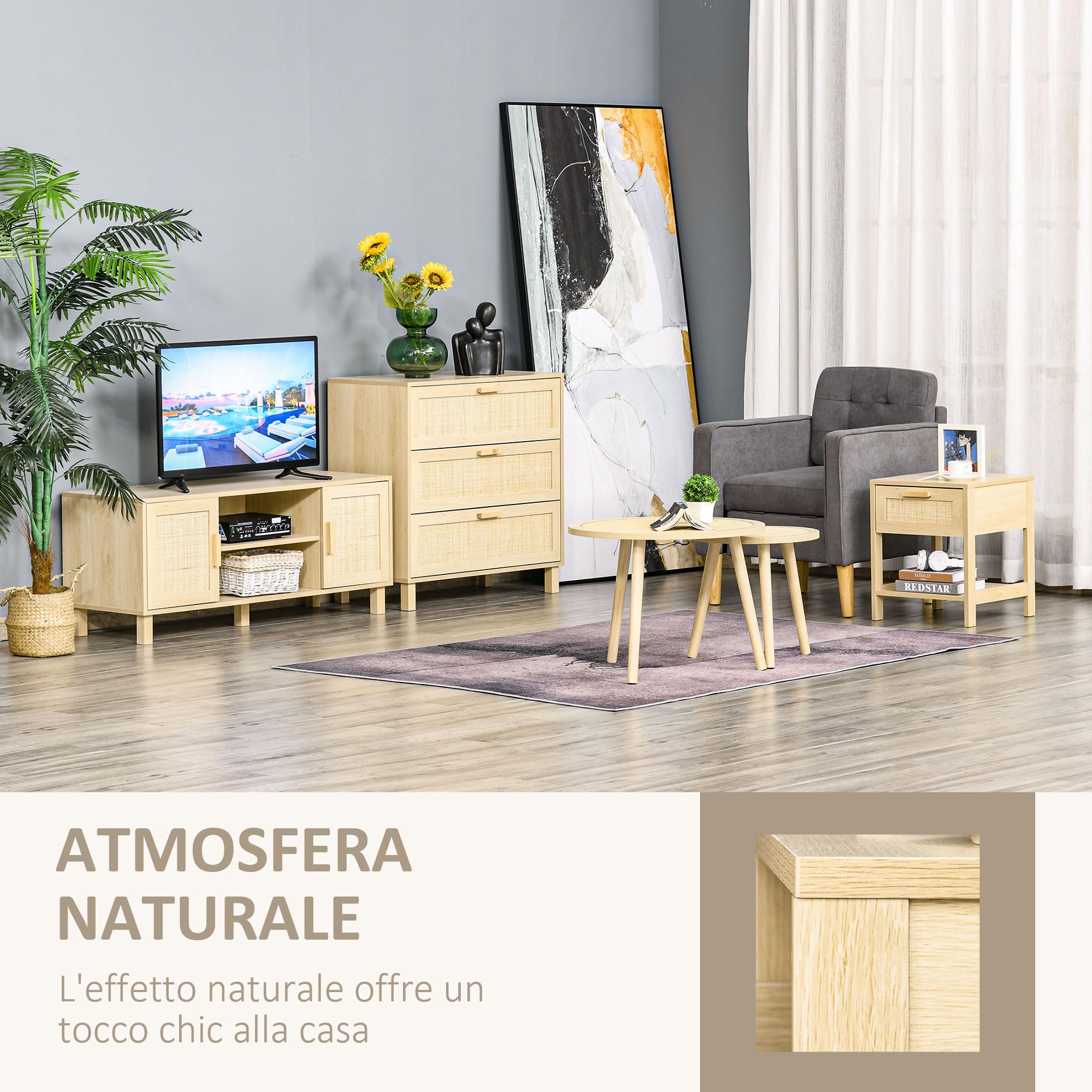 HOMCOM Comodino Moderno in MDF, Comodino con Cassetto e Ripiano Inferiore Portaoggetti, 40x40x48 cm, color Legno
