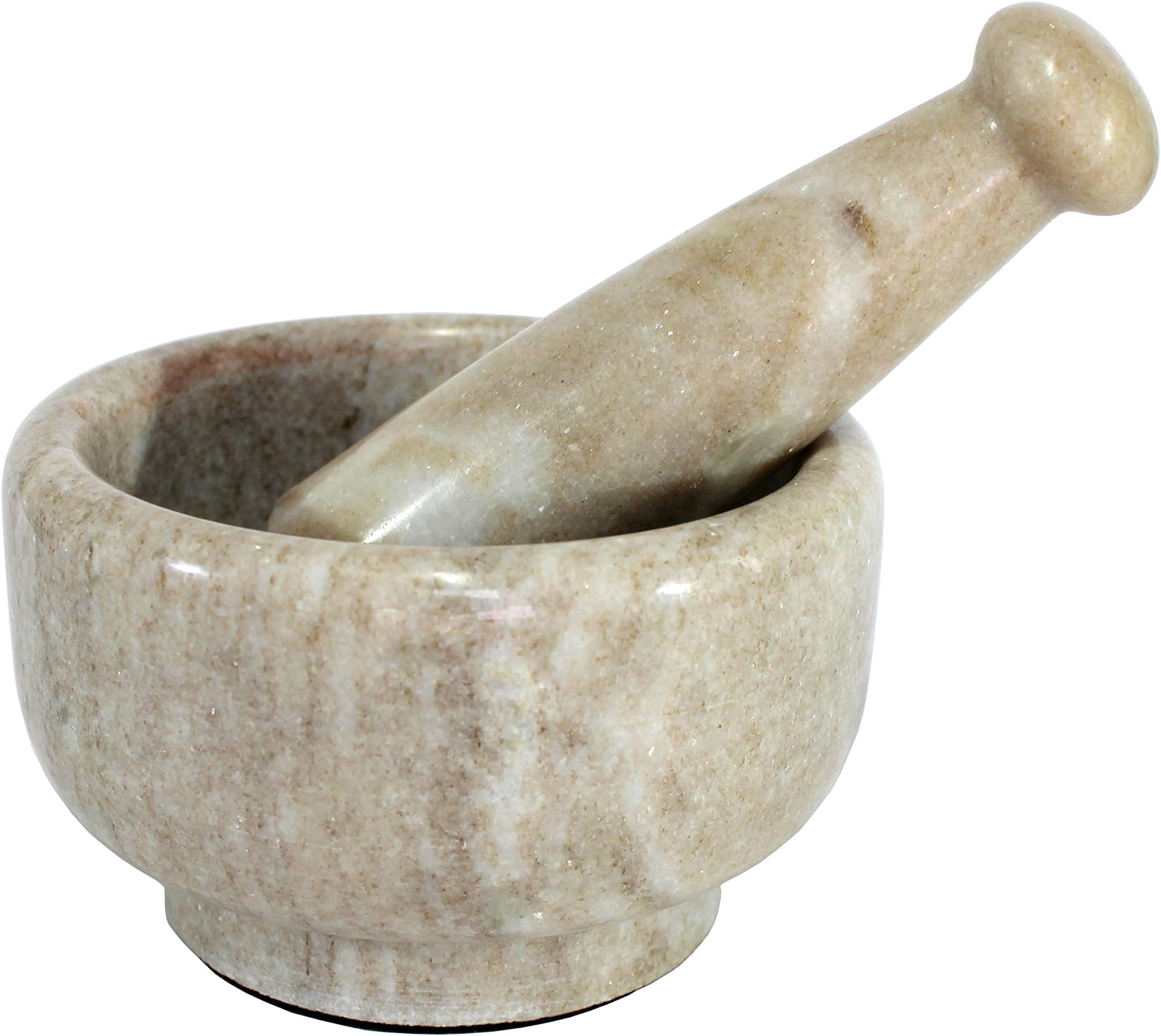 KLEO 6 Wide (BIG SIZE) Natuursteen Mortel en Pestle Set als Spice Grinder Medicine Masher - Okhli And Musal Traditioneel 5 IN Kleur: wit