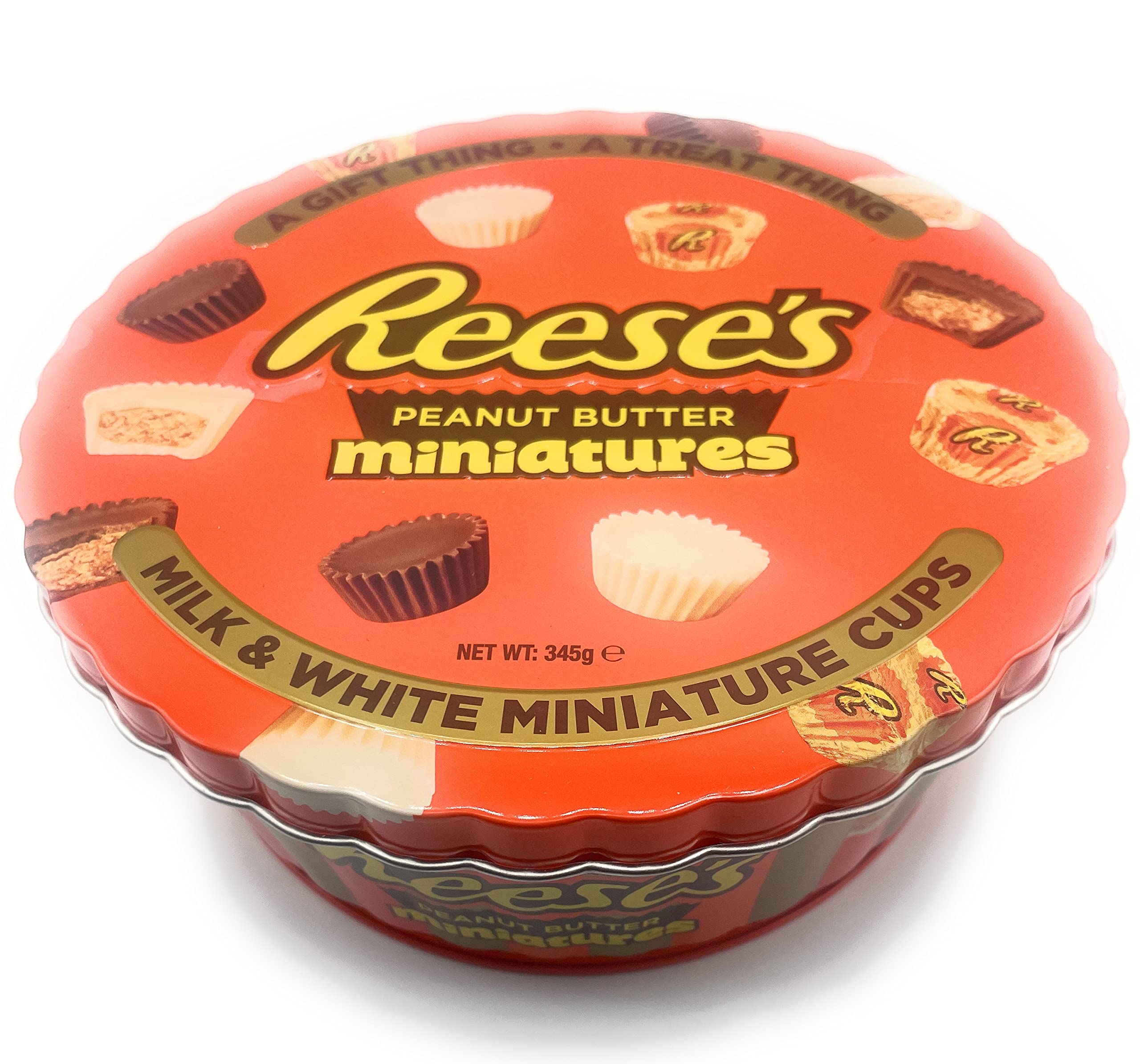 Reese's Miniatures Gift Tin | a Mixture Of Miniature Reese's Peanut Butter Cups And White Peanut Butter Cups | Approx 34 Individually Wrapped American Chocolates