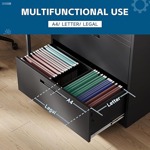 Miniatura 4 de Archivador de metal de 3 cajones, archivadores verticales laterales para oficina en casa, archivador de bloqueo con estantes de almacenamiento,