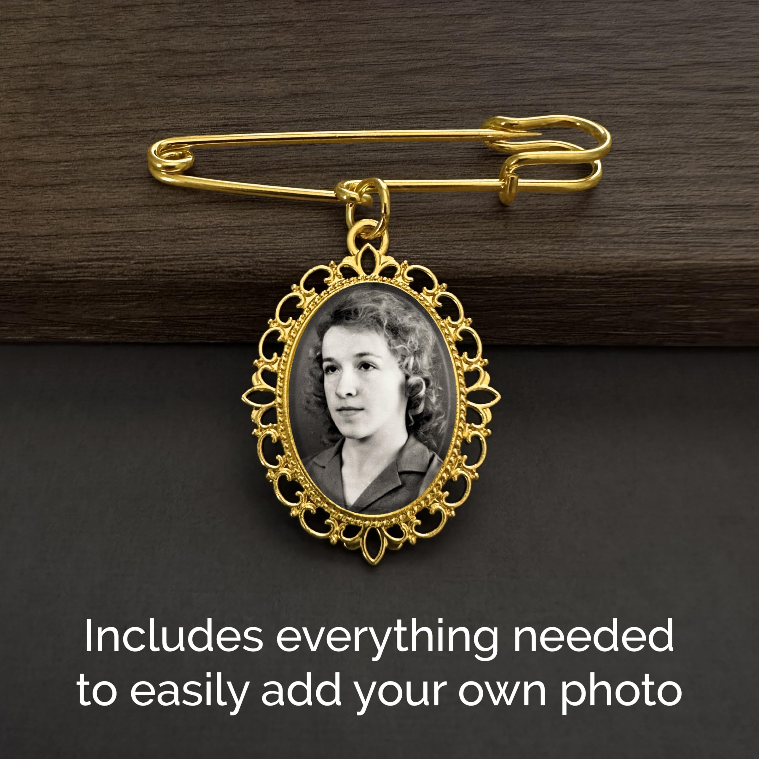 Goldener Hochzeitsstrauß, Foto-Charm-Anstecknadel für Brautstrauß oder Ansteckblumen, Gedenkstätte für Mutter, Vater der Braut oder des Bräutigams, Hochzeitszubehör