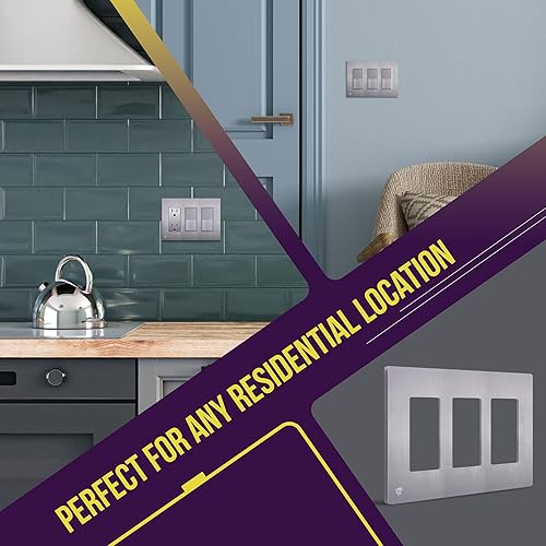 Miniatura 418 de ENERLITES SI8834-BK - Placa de pared decorativa sin tornillos, cubierta de enchufe segura, 4 entradas, 4.68 x 8.30 pulgadas (alto x largo), Negro