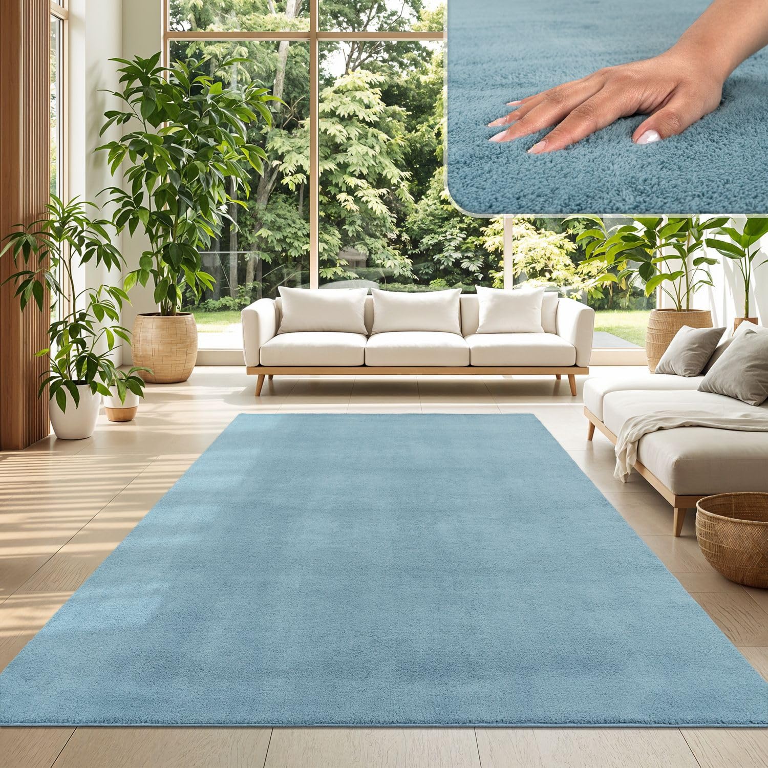 TT Home Large Rug Short Pile Monochrome Modern Design Washable, colour: Light Blue Teal Turquoise, Size:200x280 cm