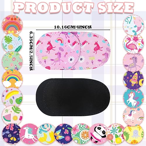 Miniatura 2 de Weewooday 20 parches para ojos para niños y niñas, parches de ojos surtidos de dibujos animados reutilizables con patrones de flores de arcoíris,