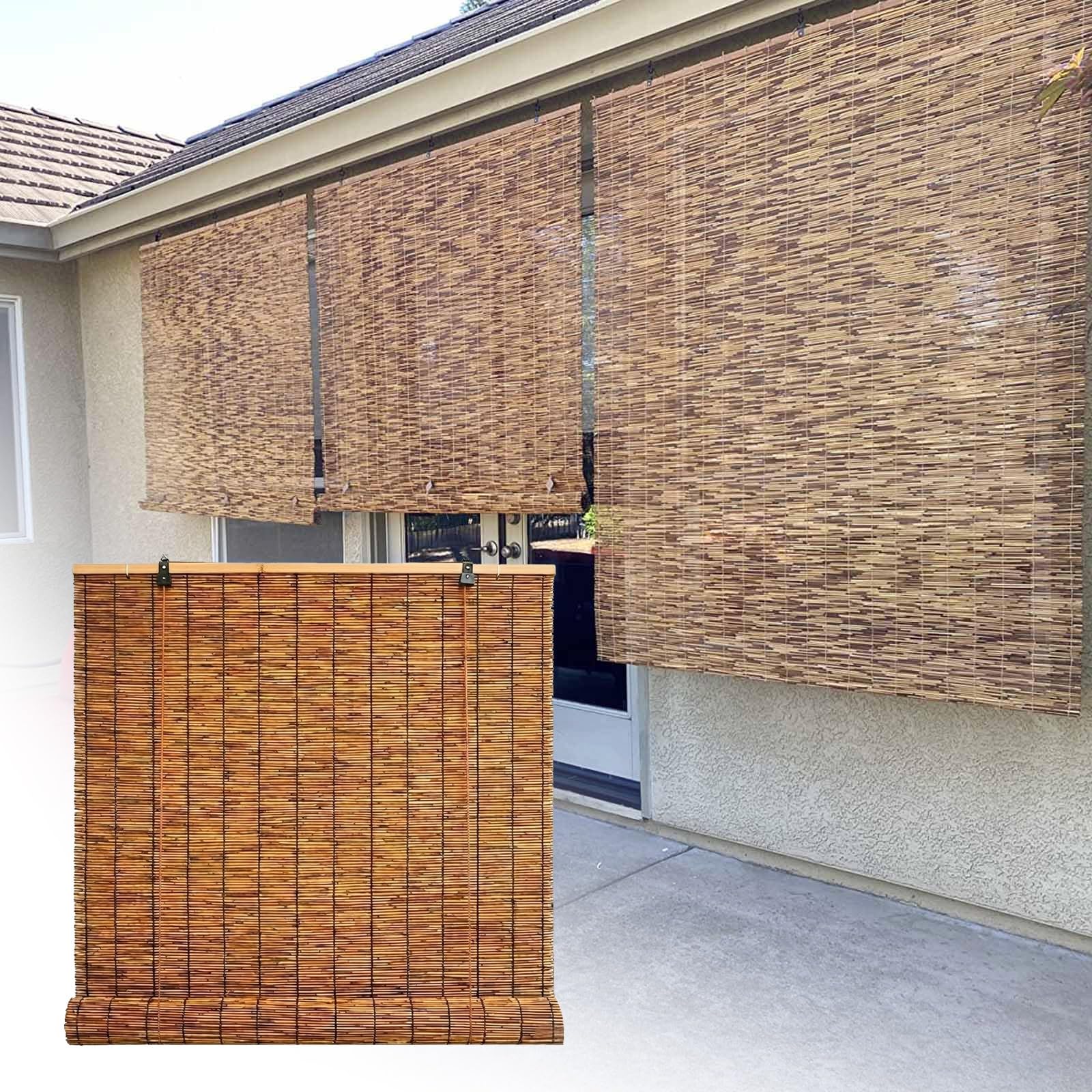 CMJYMX 50 To 150cm Wide Bamboo Blinds For Windows Outdoor, Breathable Roman Roller Blinds, Anti-UV, 70% Light Filtering Roll Up Shades, Straw Curtains With Lifter(70x200CM/27x79IN(WxH))