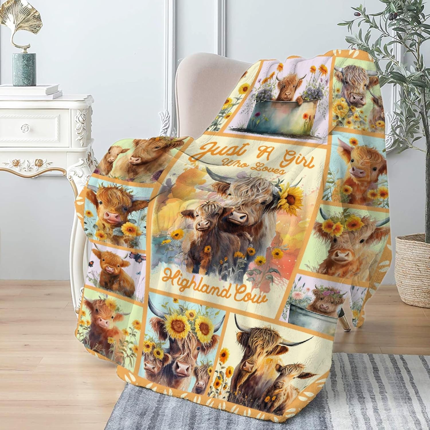 Highland Cow Blanket Gifts Super Soft Lightweight Flannel Just A Girl Who Loves Highland Cow Blankets Throw for Kids, Adult, Suitable for Couch, Sofa, Bed, Travel All Seasons 40"x50" for Kid - Image 6