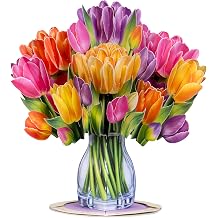 Paper Love 3D Mothers Day Pop Up Flower Bouquet Card, with Tulips Bouquet Forever Flowers Keepsake, For Mom, Wife - Oversized 10" x 7" Cards - Includes Envelope and Note