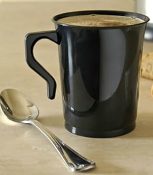 8 oz Plastic Coffee Cups Teacup Coffee Mugs Unbreakable Reusable Coffee Cup & Recyclable Disposable Coffee Cups Plastic Coffee Mugs Cappuccino Cups Plastic Mugs Espresso Cups Tea Cups Black, 40 Ct