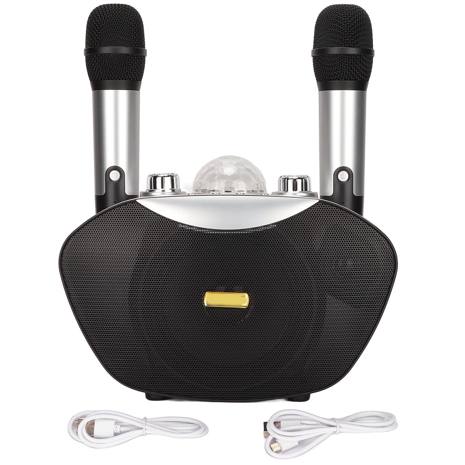 Annadue Portable Bluetooth Karaoke Speaker Cute with 2 Wireless Noise Cancelling Microphones,Colorful Light Karaoke Machine for Party/Car/PC/Cellphone(Silver black)