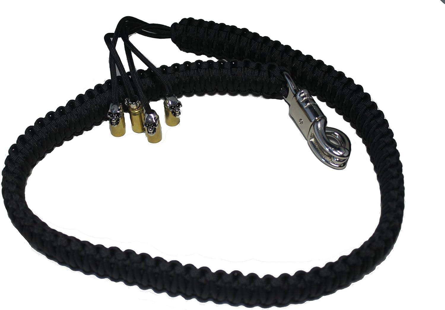 Biker Whip 36" ALL Black King Cobra Double Weave with Silver Punisher Skulls .45 Cal Casing