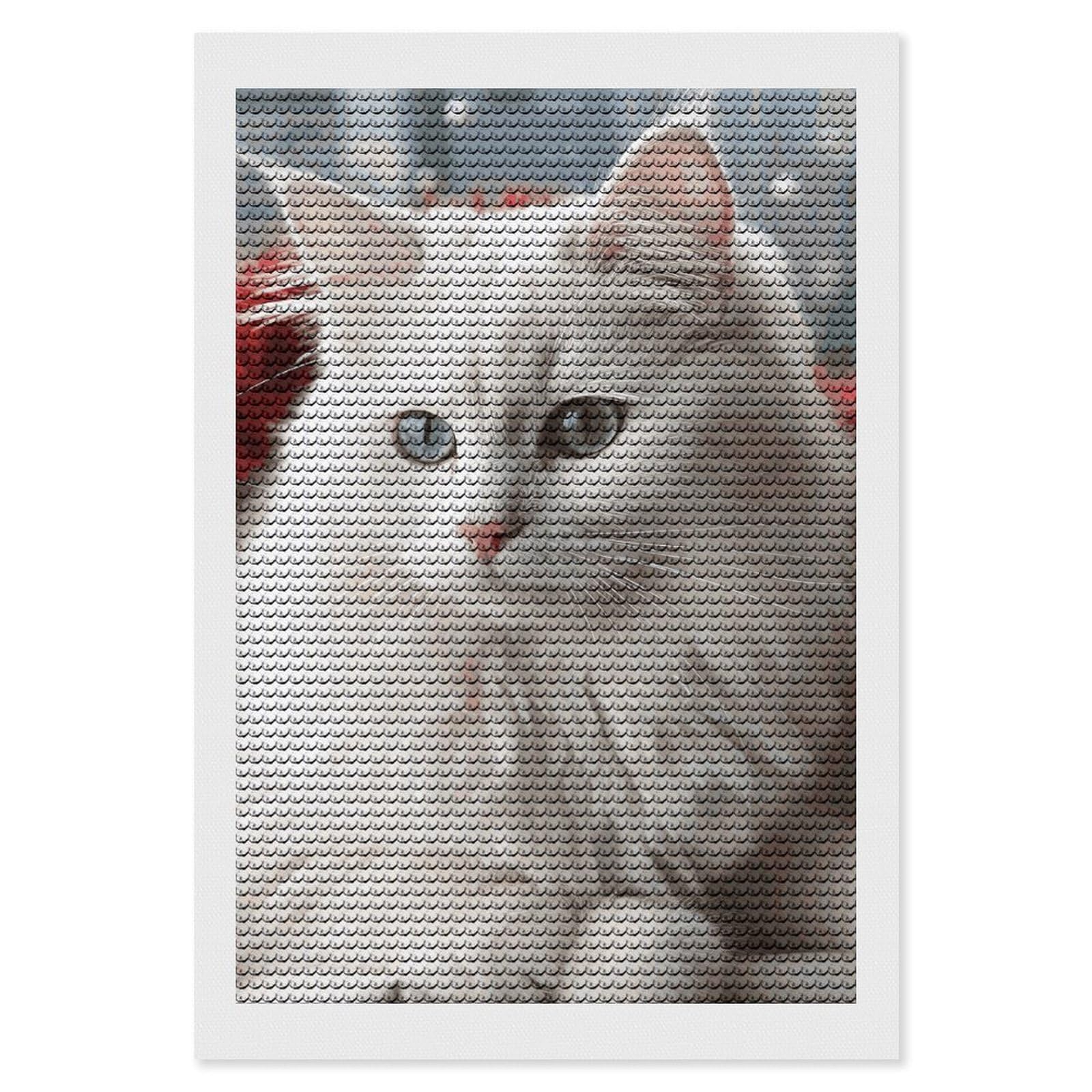 DWVTSLH Cute White Cat Diamond Painting Kits for Adults, Personalized Diamond Photo Art Full Drill, DIY 5D Diamond Art Painting Kits for Beginners, Home Wall Decor 8"x12"