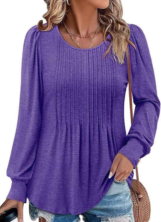 BETTE BOUTIK Long Sleeve Shirts for Women Fall Tops Dressy Blouses Crewneck Tunic Tops for Leggings S-3XL