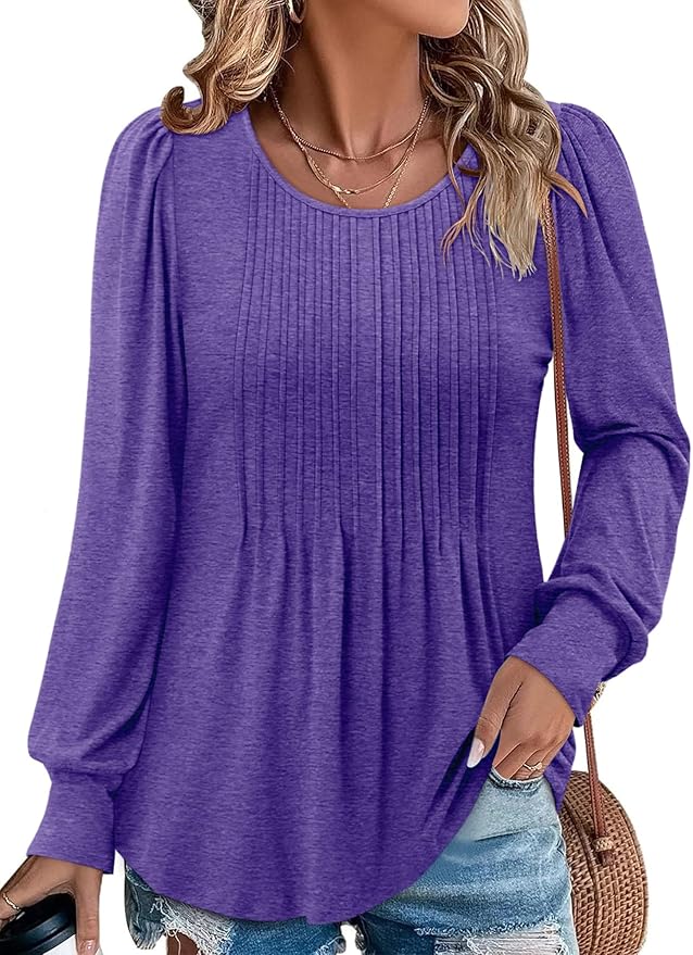 BETTE BOUTIK Long Sleeve Shirts for Women Fall Tops Dressy Blouses Crewneck Tunic Tops for Leggings S-3XL