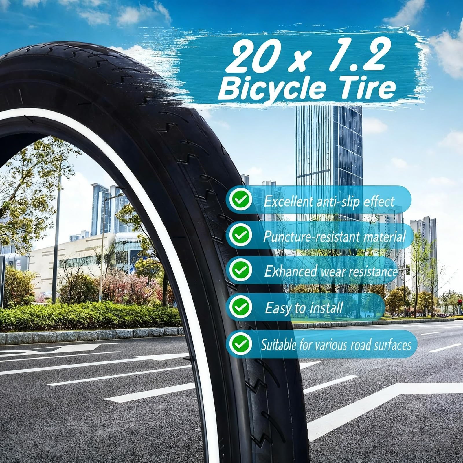 2PCS 20x1.2 Opona Rowerowa Odporna na Przekłucia, Wytrzymała, Niski Opór Toczenia, Ldealna do Komunikacji Miejskiej, 50-85 PSI, 380 g