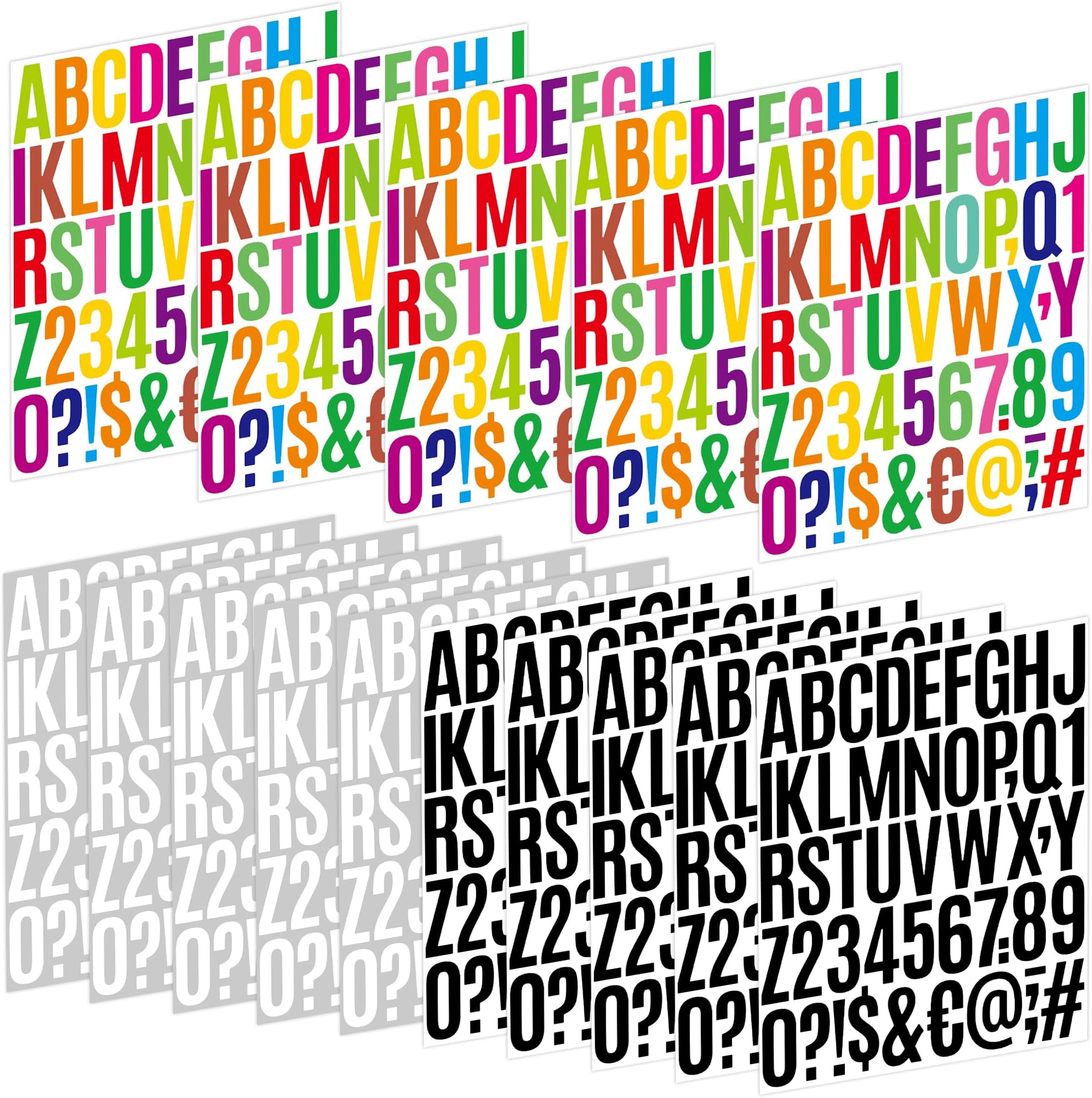 Letter Stickers 15 Sheets 750PCS Alphabet Number Stickers 2 Inch Vinyl Self Adhesive Stick on Letters for Water Bottles Scrapbooking Mailbox Crafts Bulletin Board Classroom Decor(Black&White&Colorful)