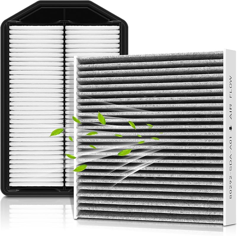 AUTOKAY Engine Cabin Air Filter for Honda CR-V CRV L4 2.4L (2007 2008 2009) | RE# 17220-RZA-000 80292-SDA-A01 CA10344 CF10134 17220RZA000 80292-SDA-407 80292SDAA01 80292SDA407 Air Filter Combo