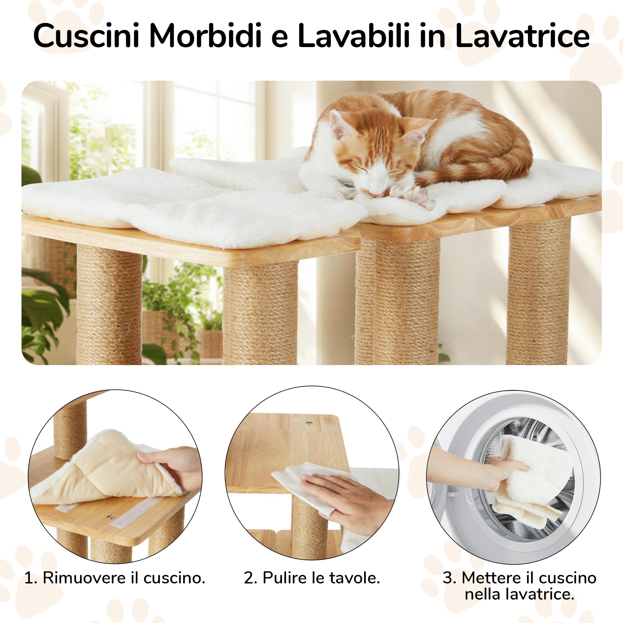 FUKUMARU Scala per Cani e Gatti Anziani,6 Combinazioni,Gradini Imbottiti in Legno Massello,Colonne in Juta Rinforzata per Tiragraffi,Altezza Max 51cm, Portata 90KG,Aiuto Salita Sicura per Letti/Divani