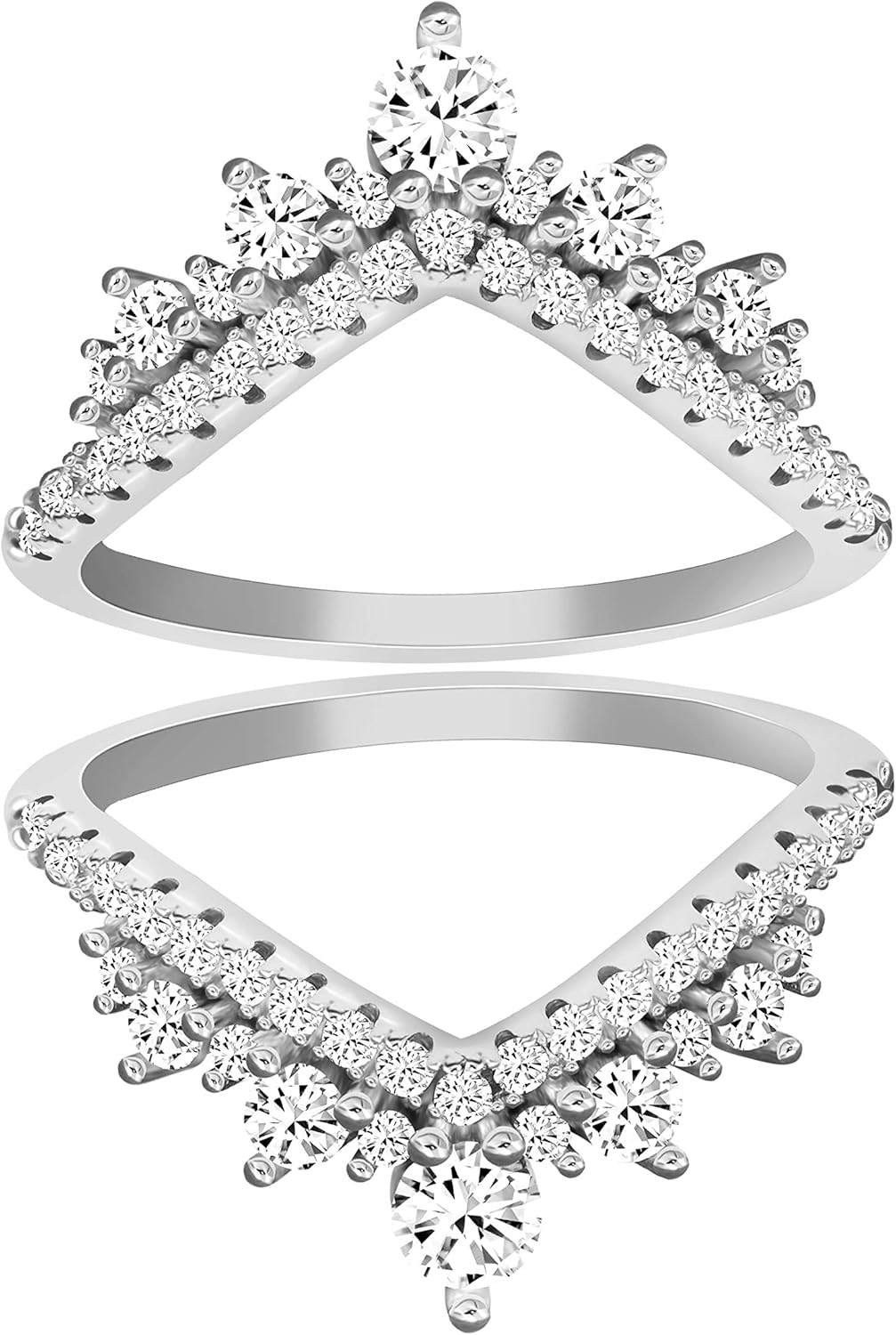 Uloveido 925 Sterling Silver Round CZ Crown Wedding Engagement Ring Guard Enhancer 2pcs V-shape Stack Rings Set Y1027