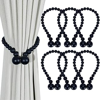 KLOGTSIND Magnetic Curtain Tiebacks, Curtain Tie Backs for Curtains 6 Pack, Wood Bead Curtain Tiebacks, Curtain Holders for Boho Bedroom Decor, Baby Nursery Decor, Farmhouse Decor