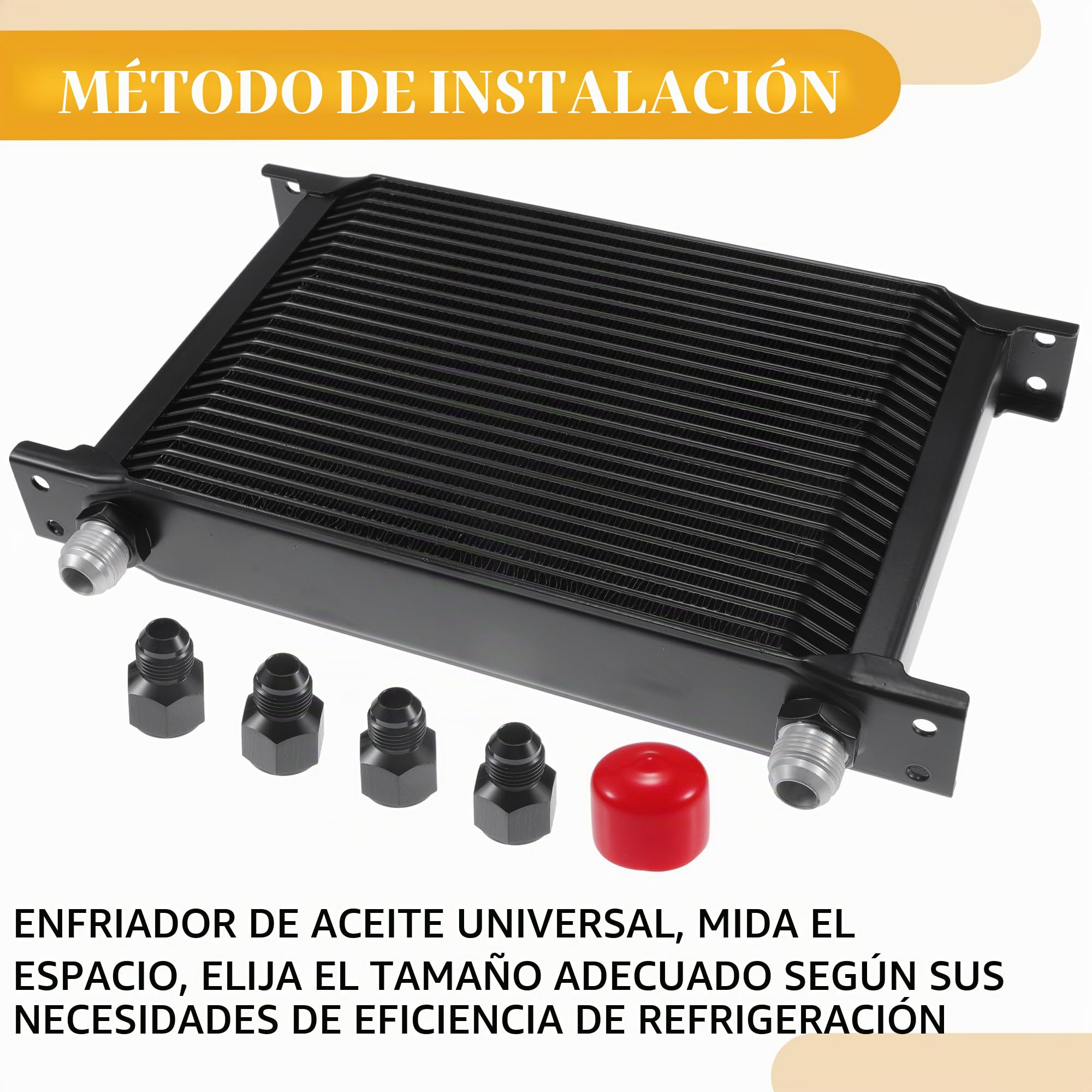 Enfriador De Aceite De Transmisión Negro 1Pc Universal Aluminio | Universal, Aleación De Aluminio, Negro, 33X18X5Cm, Adaptadores 6An/8An, Para Vehículos Recreativos, Camiones, Furgonetas