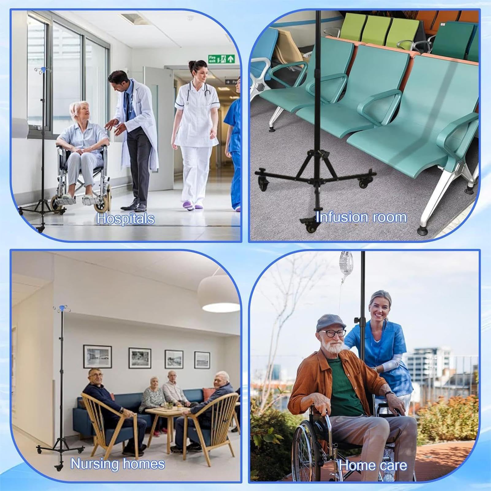 Carrello porta flebo con ruote Pieghevole | Supporto Flebo Ospedaliero Con Gancio Portabottiglia Per Casa Viaggio Esterno Interno Cura Quotidiana Assistenza Pazienti