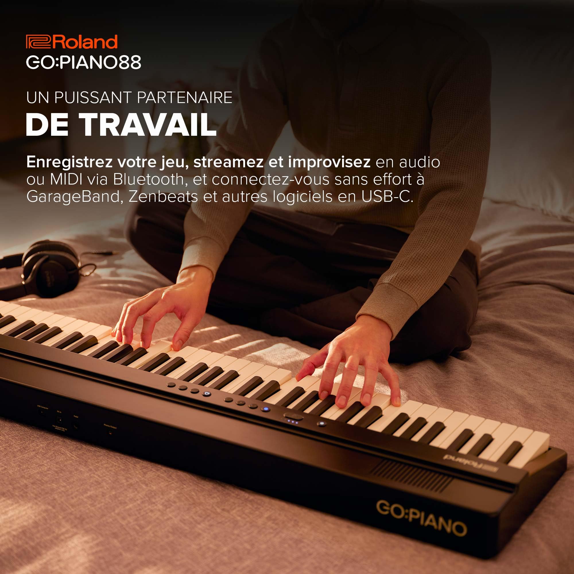 Roland GO:PIANO88 | Piano numérique portable 88 touches | Performances premium | Léger | Fonctions d’apprentissage puissantes | Piles | Bluetooth & MIDI