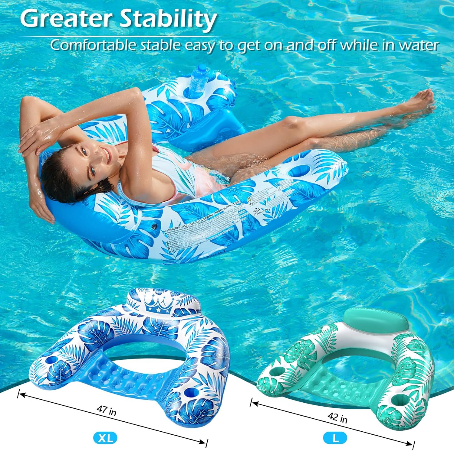 Jasonwell Inflatable Pool Float Chair - 2Pack Floating Pool Chair Lounge Floats for Swimming Pool Water Chair Pool Lounger with Cup Holder Pool Toy Party Floaties for Adults (BG-L) - Image 5