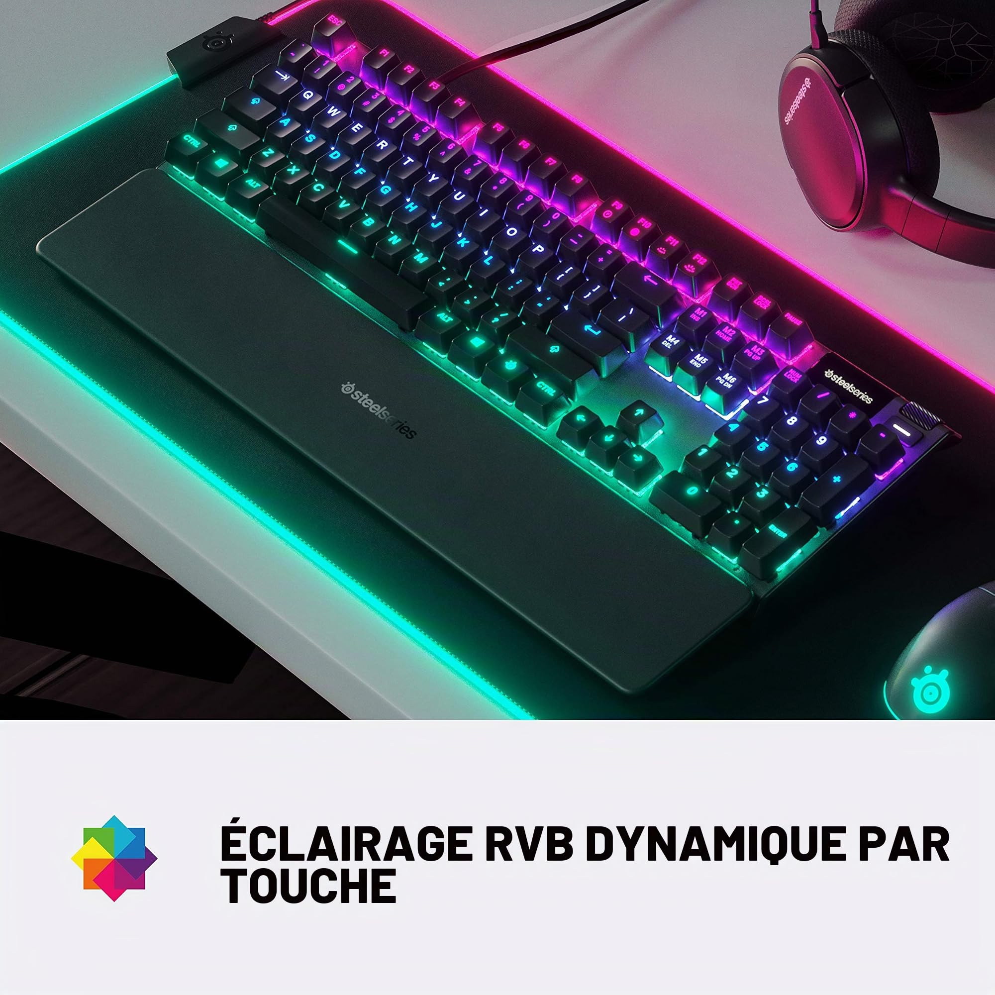 SteelSeries Apex 5 Hybrid Clavier Gaming Mécanique - Éclairage par Touche RGB - Cadre en Alliage d'aluminium de qualité aéronautique - Écran Intelligent OLED (Interrupteur Hybride Bleu)