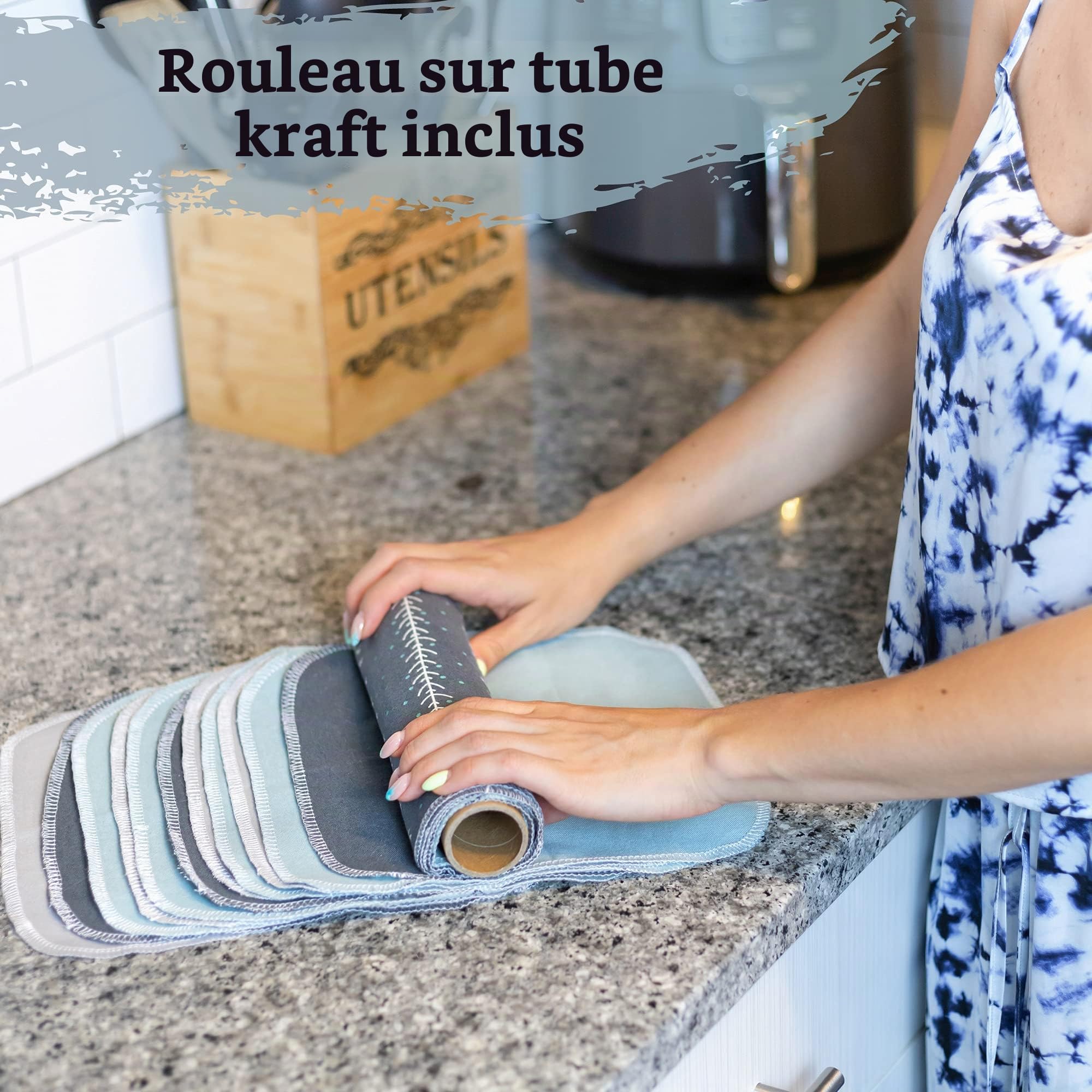 May Bright Rouleau d’essuie-tout réutilisables et lavables en tissu, serviettes en papier sans papier, zéro déchet, 15 serviettes