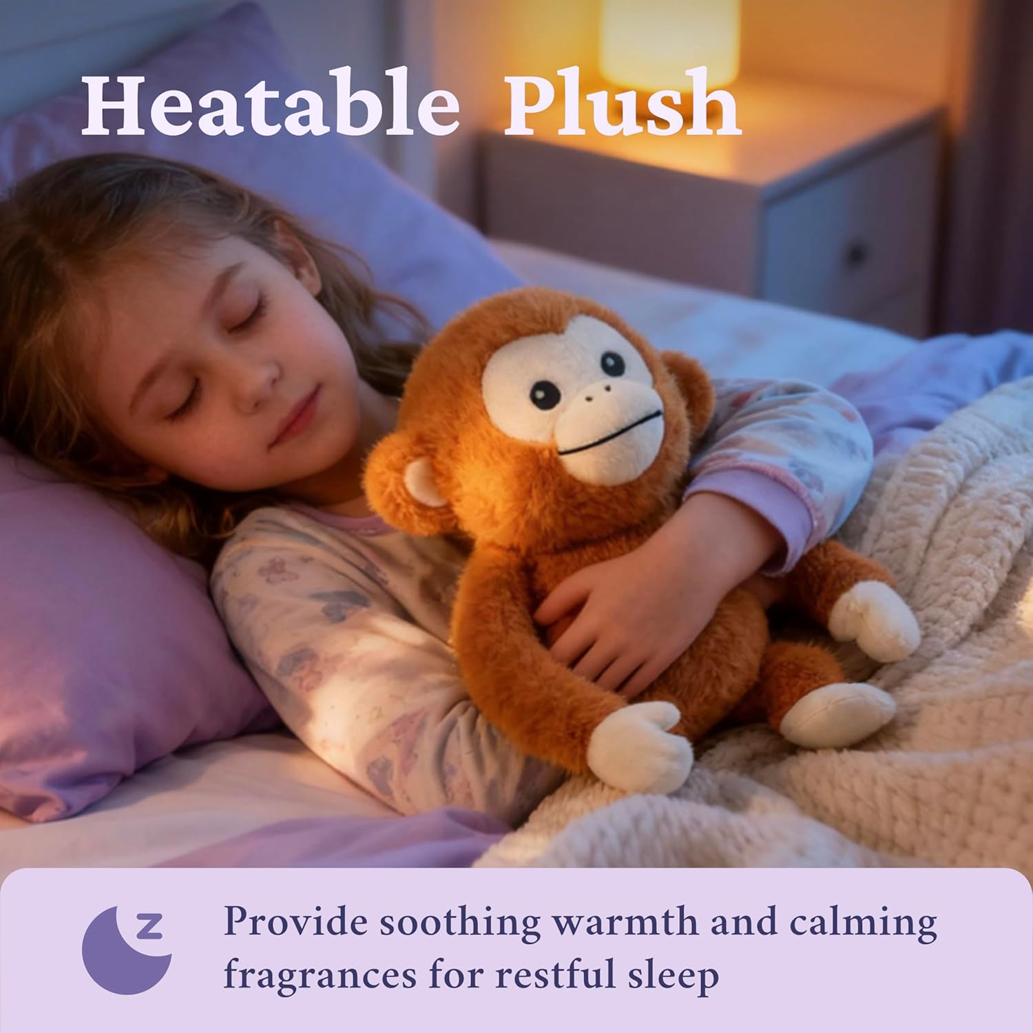 IKASA Microwavable Monkey Stuffed Animal, Heating Pad for Comfort and Warmth, Heatable and Coolable 1.5lbs Weighted Lavender Scent Plush Toy, Gift for Kids Boys Girls Adults