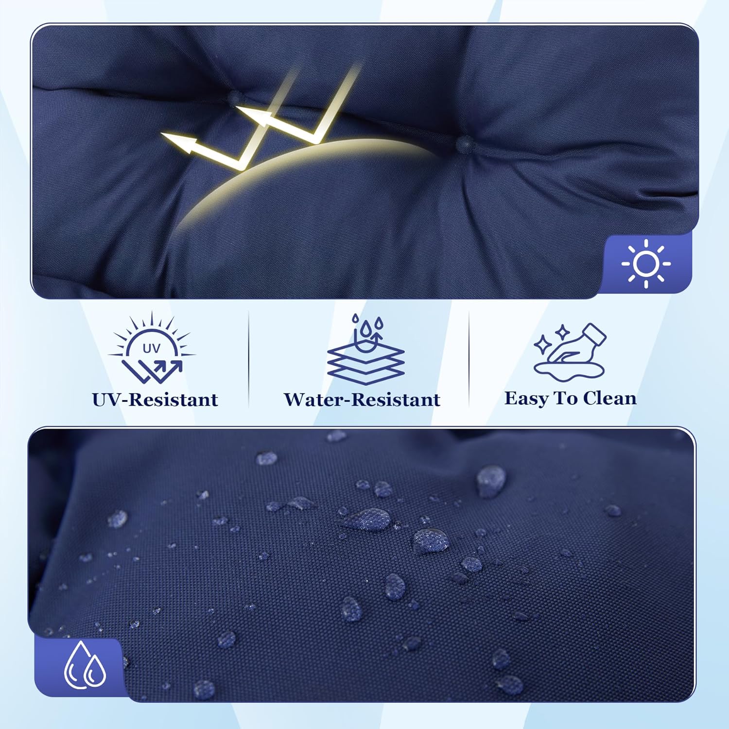 Rocking Chair Cushion, Waterproof and Fade-Resistant Adirondack Rocker Cushions, Indoor/Outdoor Rocking Chair Pads, High Back Memory Foam Patio Furniture Cushions with Ties, 44x23x4 Inch, Navy Blue