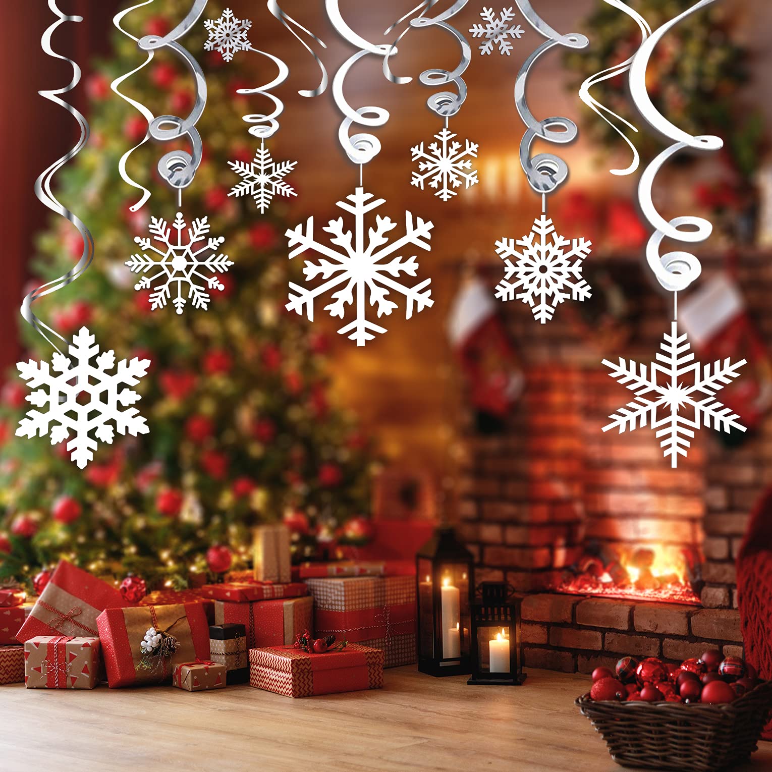 40 Weihnachten Winter Girlande Schneeflocken, Hängende Spiralen Wirbel Deko Luftschlangen Party Dekorationen Folienspiralen Zum Aufhängen Deckenhänger Spiral Girlanden Hanging Swirls